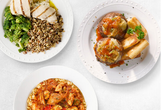 Various delicious plated meals