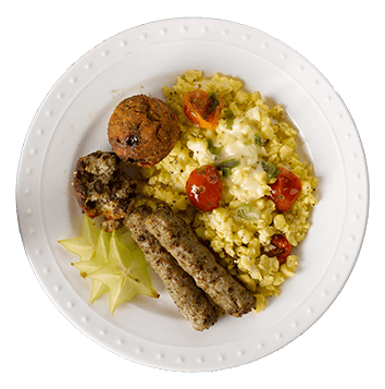 Egg and Tomato Scramble with Chocolate Chip Muffins