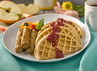 7 Grain Waffles with Strawberry Compote