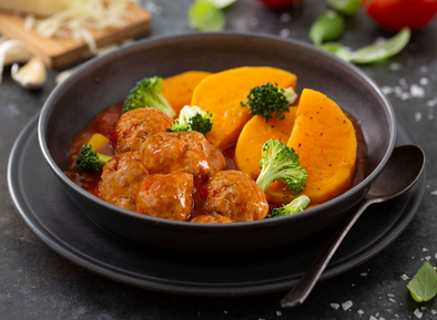 Butternut Squash with Chicken Meatballs