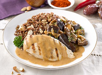 Grilled Chicken with Savory Almond and Date Sauce