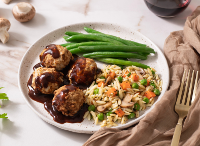 Merlot Chicken Meatballs with Orzo Pasta