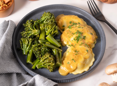 Mushroom Ravioli with Lentil Sauce