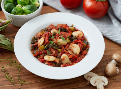 Butter Bean Ragu with Roasted Garlic Brussels Sprouts