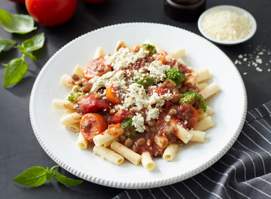 Vegan Bolognese Pasta with Tofu Ricotta