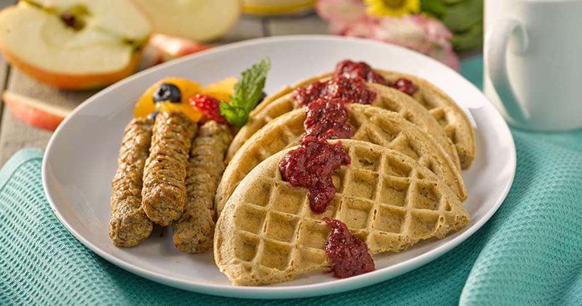 7 Grain Waffles with Strawberry Compote