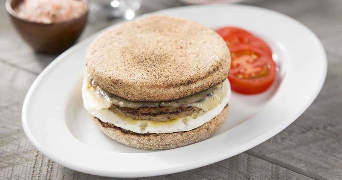 English Muffin Sandwich with Egg, Turkey Sausage and Cheddar