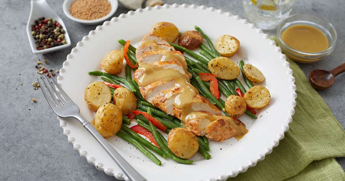 Honey Mustard Chicken with Herb-Roasted Potatoes