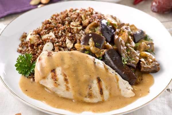 Grilled Chicken with Savory Almond and Date Sauce