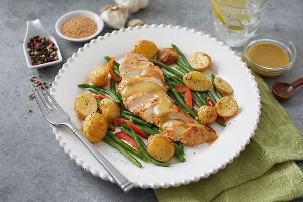 Honey Mustard Chicken with Herb-Roasted Potatoes